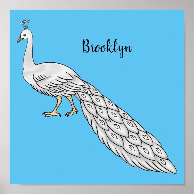 White peacock bird cartoon illustration  poster (Vorne)