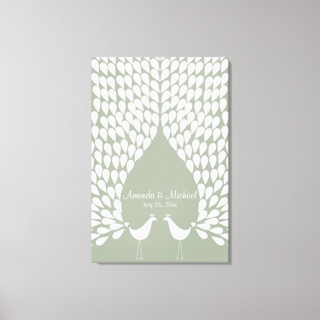 White Peacocks Hochzeitsguestbook Leinwand (Vorderseite)