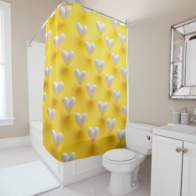 White pearl Hearts on Yellow Duschvorhang (Beispiel)