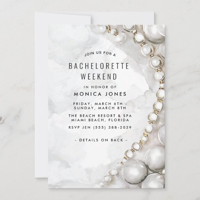 White Pearls Bachelorette Invitation du week-end (Devant)