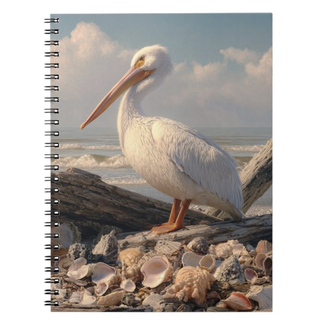 White Pelican Seashell Beach Notebook Notizblock (Vorderseite)