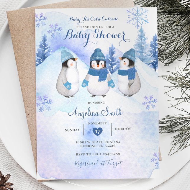 White Penguin Winter Baby Dusche Einladung (Von Creator hochgeladen)