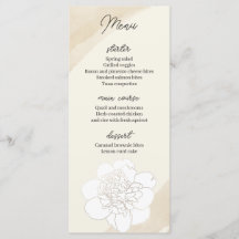 White Peonies Blossoms Menu Mariage