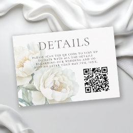 White Peonies Floral Wedding Details QR code Begleitkarte