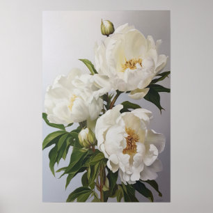 White Peonies Flower Art Imprimer Poster