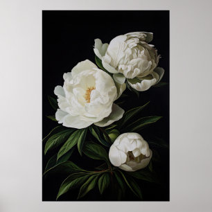 White Peonies Flower Art Imprimer Poster