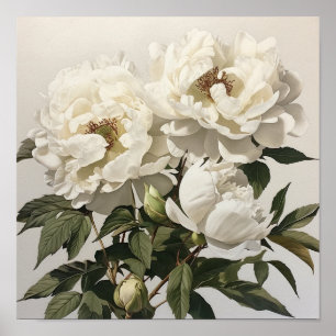 White Peonies Flower Art Imprimer Poster