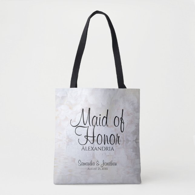 White Peonies & Hearts Wedding Trauzeugin Tasche (Vorderseite)