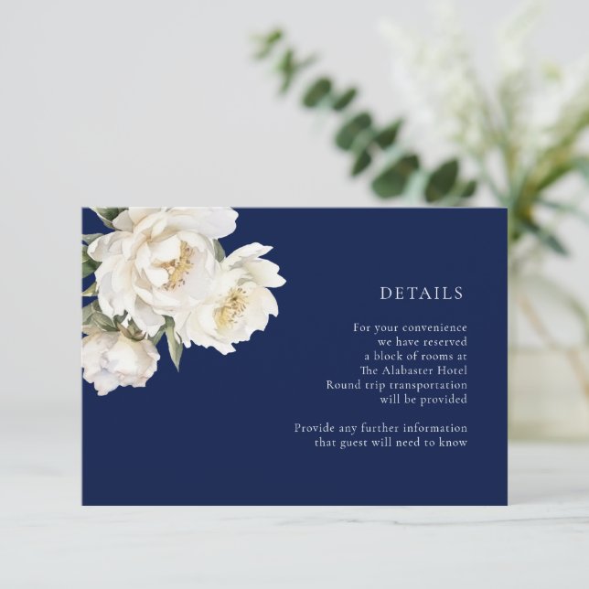 White Peonies Mariage Marine Détails Carte de boît (Debout devant)