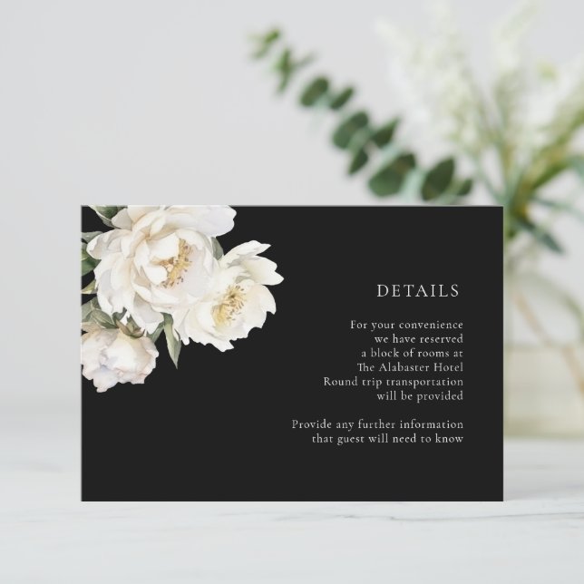 White Peonies Mariage noir Détails Carte de boîtie (Debout devant)