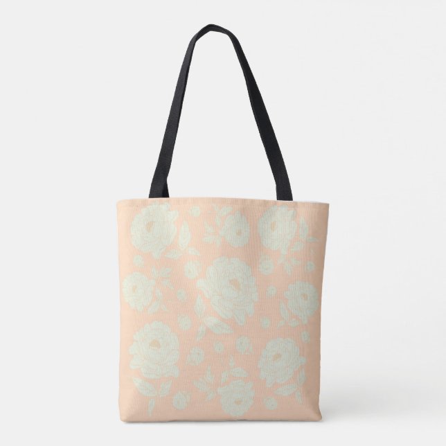 White Peonies Peach Background Tasche (Rückseite)