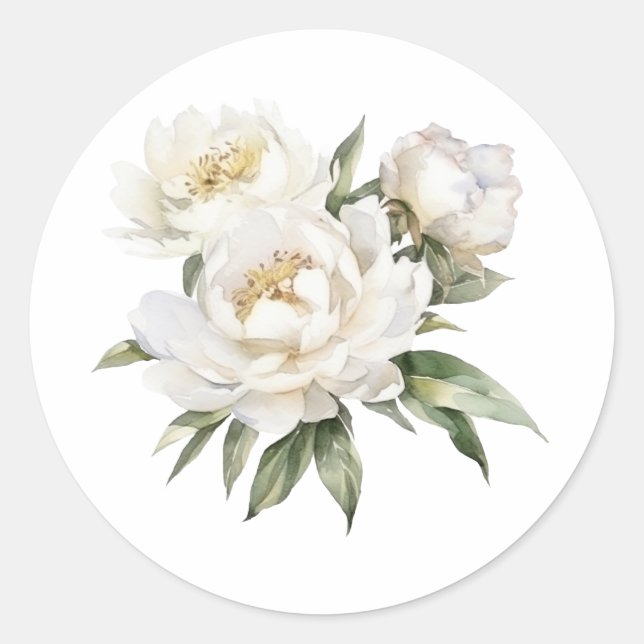 White Peonies Runder Aufkleber (Vorderseite)