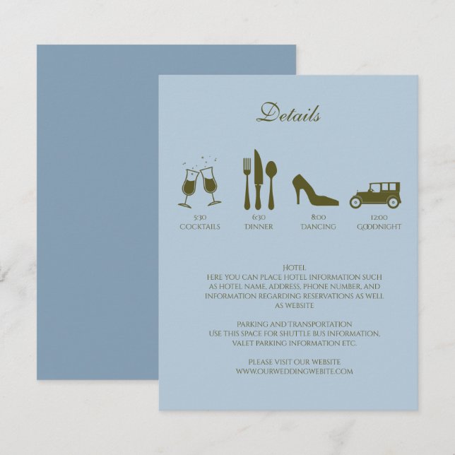 White Peonings mit Baby Blue DETAILS Einladung (Vorne/Hinten)