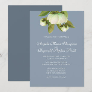 White Peonings mit Dusty Blue Einladung