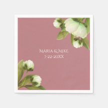 White Peonings mit Dusty Blue Napkins