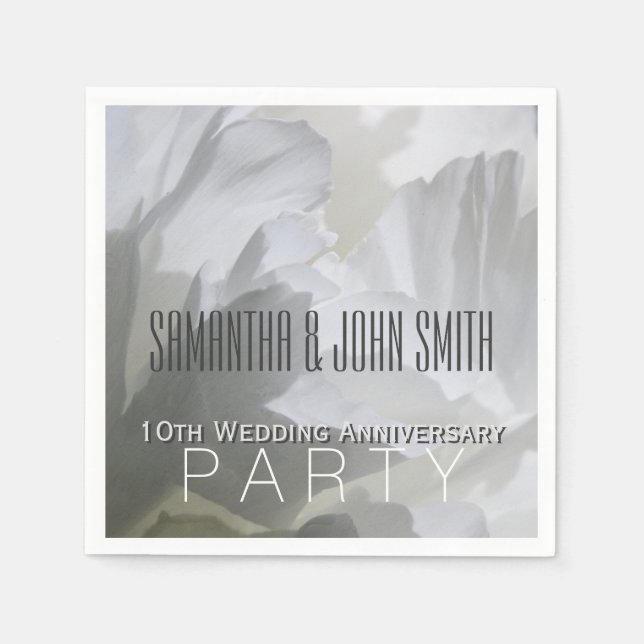 White Peony 10. Wedding Aniversary Paper Napkin 1 Serviette (Vorderseite)