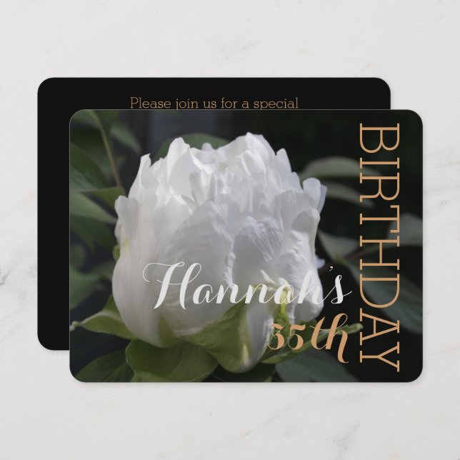 White Peony 35th Birthday Party Invitation (Devant / Derrière)