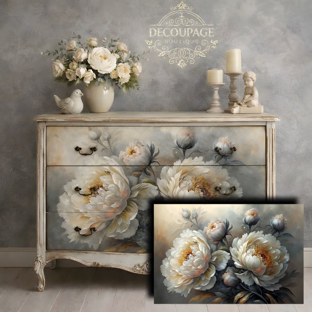 White Peony Bloom Decoupage Seidenpapier (White Peony Bloom Decoupage Tissue Paper)