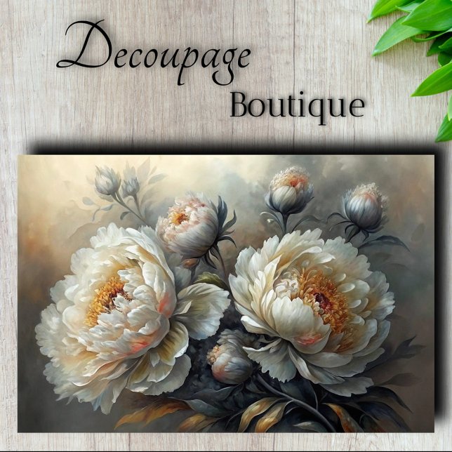 White Peony Bloom Decoupage Seidenpapier (Peony Twilight Decoupage Tissue Paper)