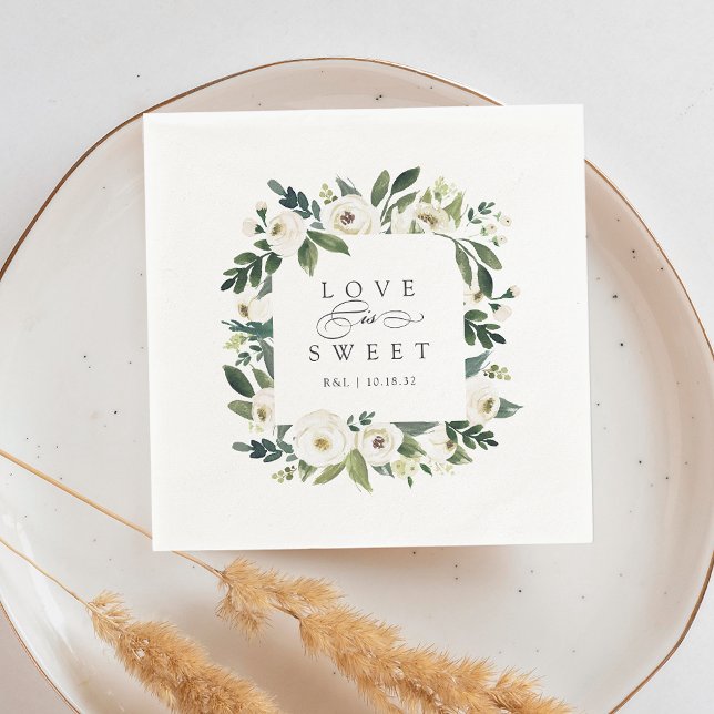 White Peony | Blumenrahmen "Liebe ist süß" Hochzei Serviette (Von Creator hochgeladen)