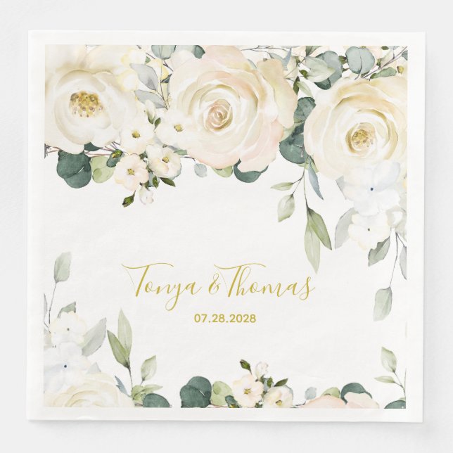 White Peony Epiphany Hochzeitessen Napkins Serviette (Vorderseite)