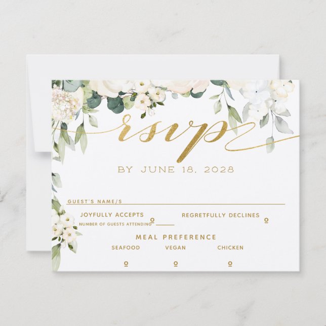 White Peony Epiphany Wedding RSVP Mail Back Card Einladung (Vorderseite)