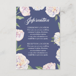 White Peony Floral Blue Hochzeitskarten Begleitkarte