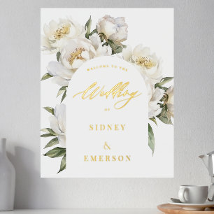 White Peony Floral Herzlich willkommen in Wedding Foliendrucke