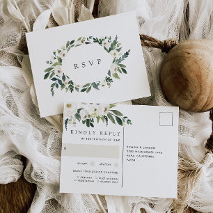 White Peony Floral Wedding Meal Choice RSVP Postkarte