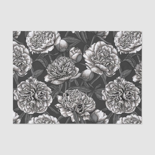 White peony flowers on dark gray seidenpapier (Vorderseite)