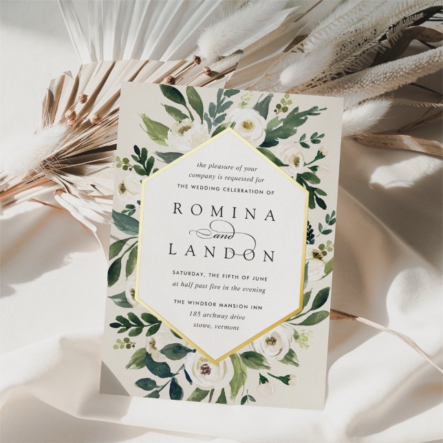 White Peony | Geometrisches Blumenzildchen Folieneinladung (Von Creator hochgeladen)