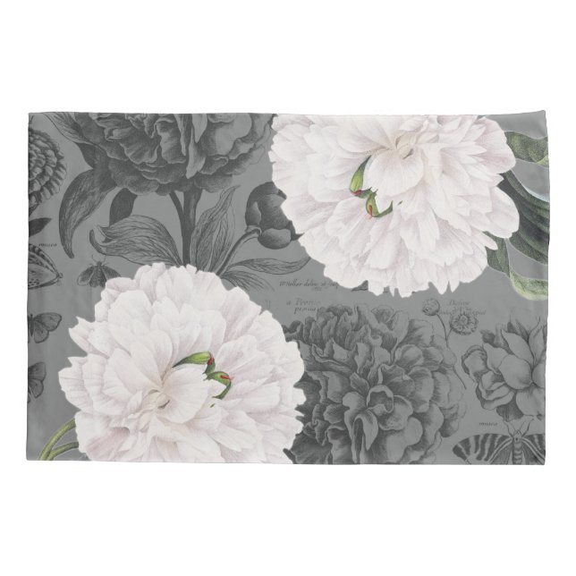 White Peony Gray Romantic Kissenbezug (Rückseite)