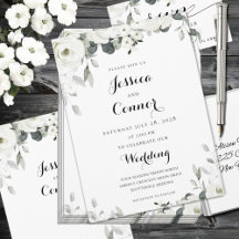 White Peony Green Faire-part de mariage