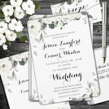 White Peony Green Faire-part de mariage