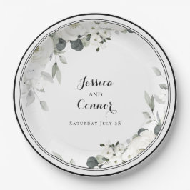 White Peony Greenerity Wedding 9 Inch Dinner Pappteller