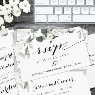 White Peony Greenerity Wedding RSVP Online Card Visitenkarte