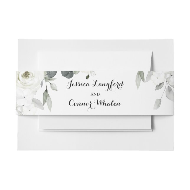 White Peony Greenery Wedding Einladungsbanderole (Vorderseite Beispiel)