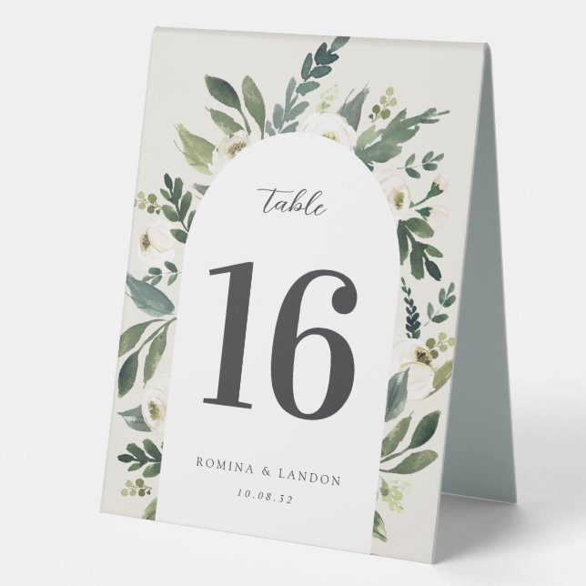 White Peony | Hochzeitstabelle für Wasserfarben Tischaufsteller (Vorderseite)