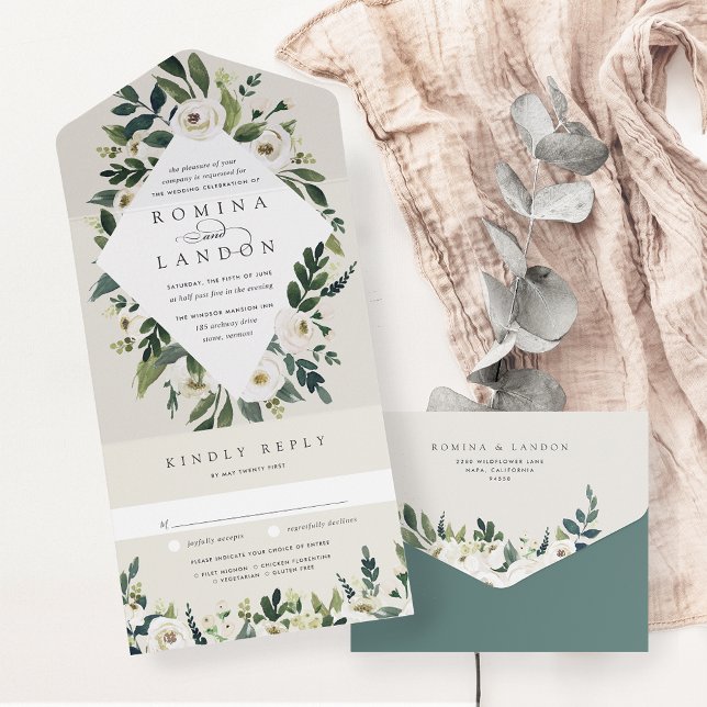 White Peony | Hochzeitswasser für Wasserfarben All In One Einladung (Von Creator hochgeladen)