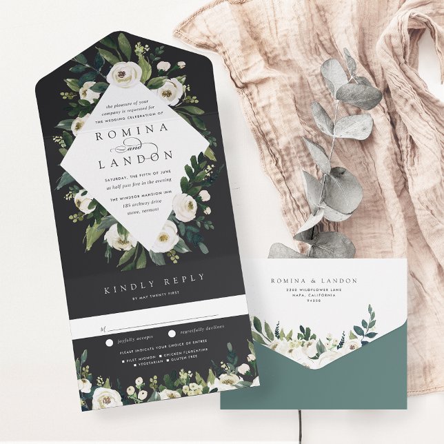 White Peony | Hochzeitswasser für Wasserfarben All In One Einladung (Von Creator hochgeladen)