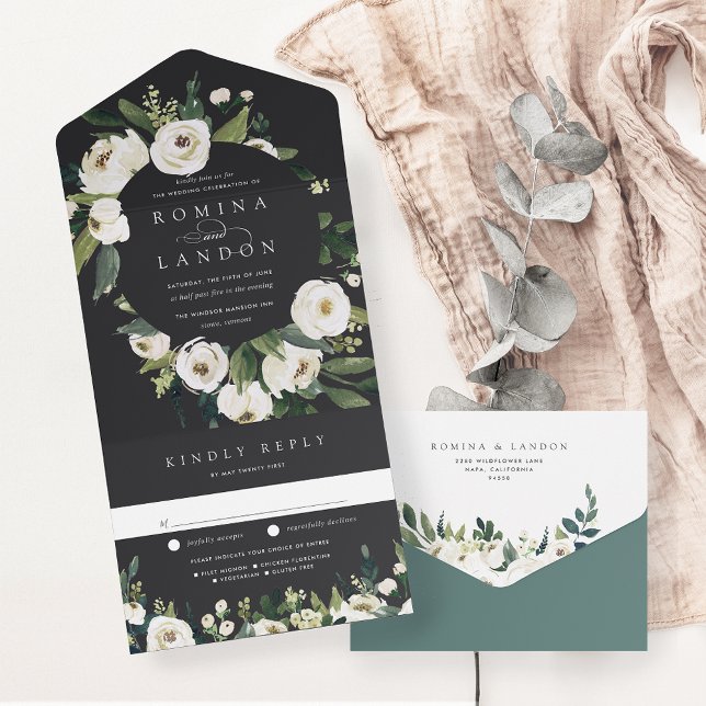 White Peony | Hochzeitswasser für Wasserfarben All In One Einladung (Von Creator hochgeladen)