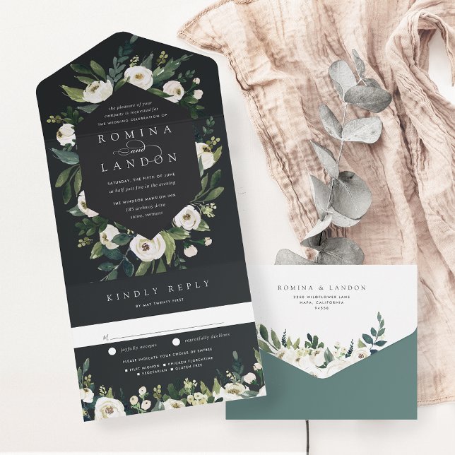 White Peony | Hochzeitswasser für Wasserfarben All In One Einladung (Von Creator hochgeladen)