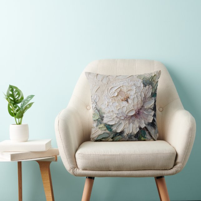 White Peony Impasto Art Kissen (Stuhl )