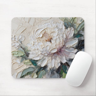 White Peony Impasto Art Mousepad