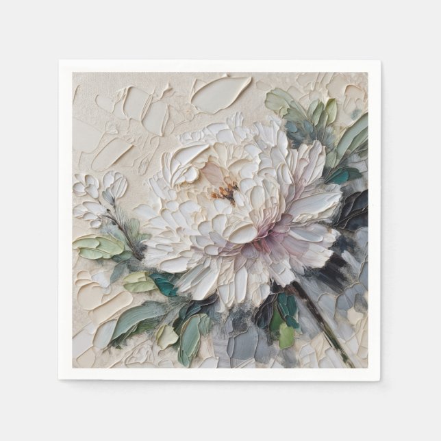 White Peony Impasto Art Serviette (Vorderseite)