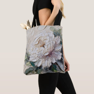 White Peony Impasto Art Tasche