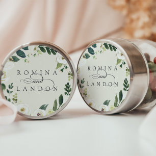 White Peony Personalisierte Blumenhochzeit Runder Aufkleber