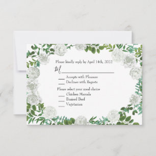 White Peony & Rose Floral Invitation Carte de répo