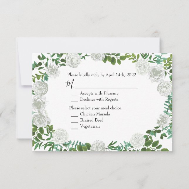 White Peony & Rose Floral Invitation Carte de répo (Devant)