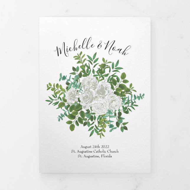 White Peony & Rose Floral Wedding Programmes (Page de couverture)